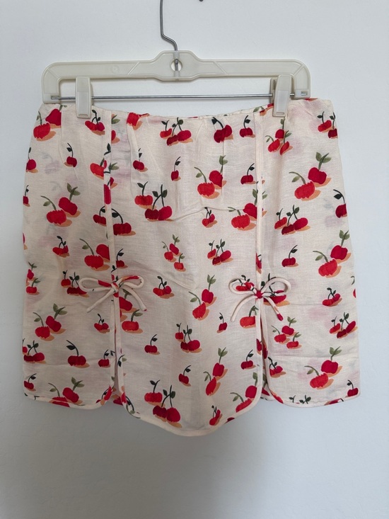 Anthropologie Pants - Farm Rio Cherry Print Mini Skirt in Cream and Red
